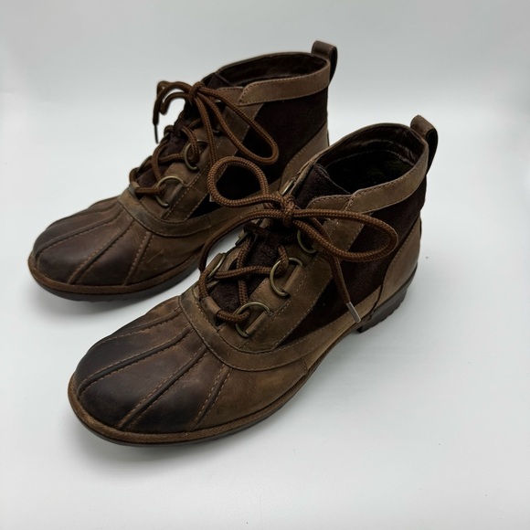 Ugg Womens Heather Suede Leather Ankle Duck Boots Size 9 Lace Up Winter Rain - Picture 4 of 11